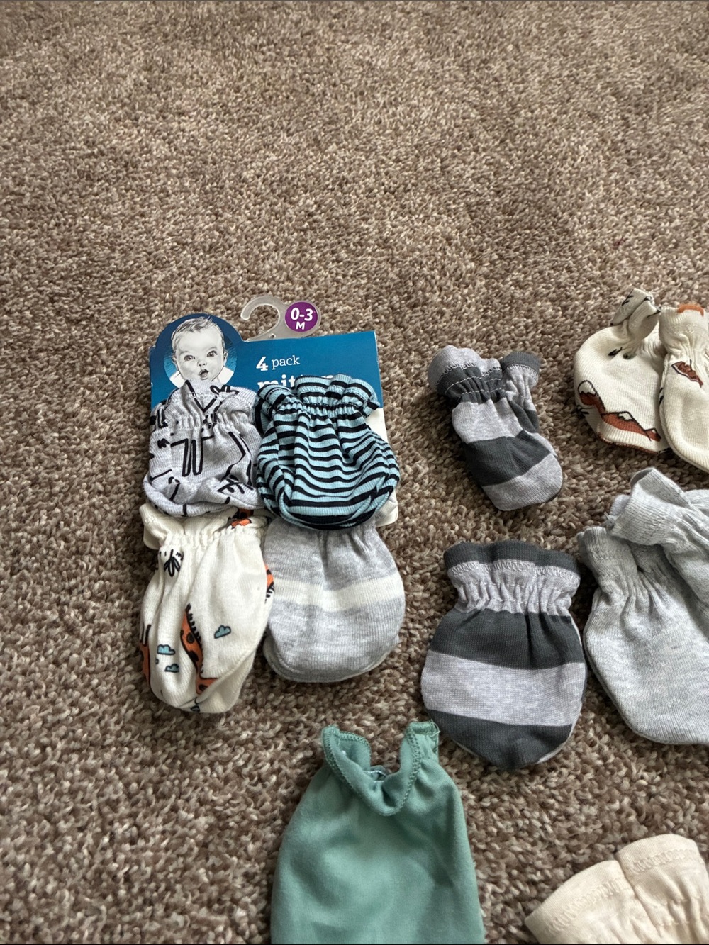 Baby Mittens and Socks Set - Gray, White, Teal, Cream